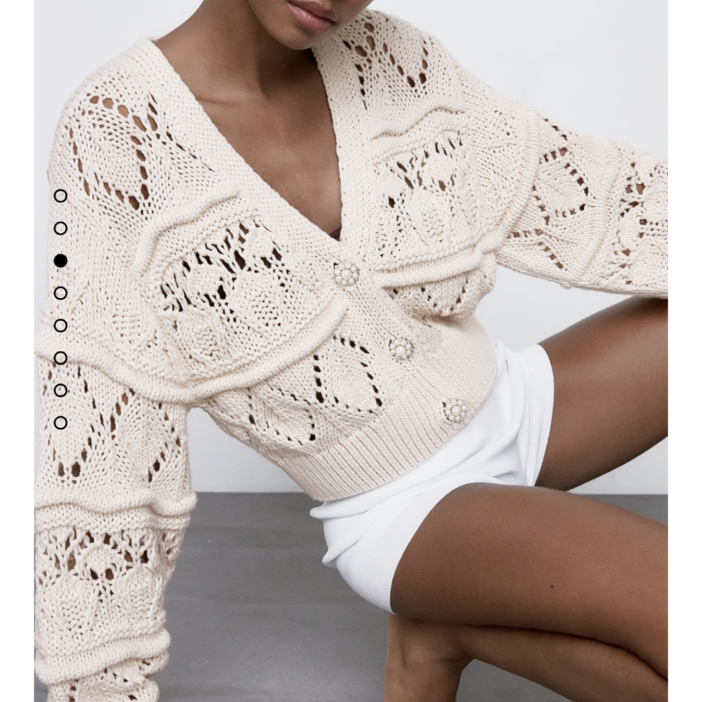 NEW ZARA BEIGE COTTON CARDIGAN WITH PEARL BUTTONS - Picture 13 of 15